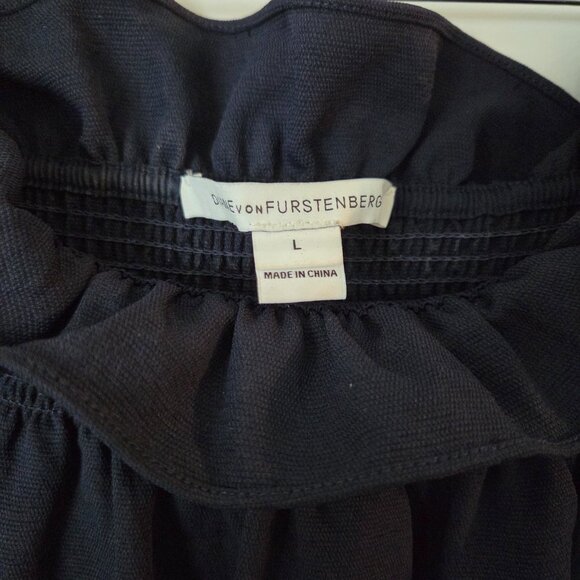 Diane Von Furstenberg Off the Shoulder Navy Long Sleeve Dress Size L - Picture 3 of 3